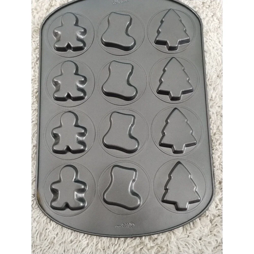 Wilton 12-Cavity Cookie Pan Christmas Holiday Winter Shapes Baking Treats Mold